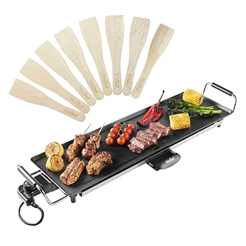 Image of VonShef Teppanyaki Grill XL - 2000W Electric Griddle with Non-Stick Plate, Easy Clean BBQ Table Top Grill, Adjustable Temperature, Oil Drip Tray & 8 Spatulas - Meat, Vegetables & Fish, 70x23x10cm