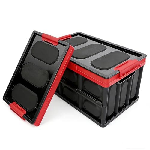 Image of auleef Plastic Folding Storage Box with Waterproof Bag Buckle Lid, Car Boot Organizer 30L Stackable Collapsible Storage Crates for Camping, Home, Garage - UK Space Saving Solution