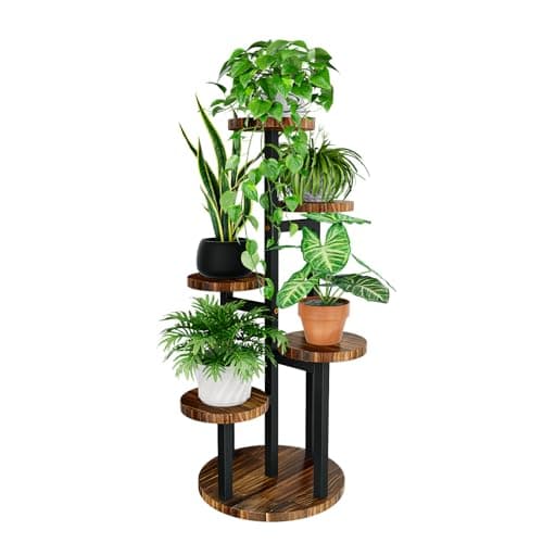 Image of Bamworld 5 Tier Plant Stand Indoor, Corner Metal Plant Shelf for Multiple Plants, Tiered Small Flower Stand for Patio Garden Balcony Living Room Bedroom