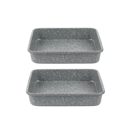 Image of Salter Marblestone Square Cake Tin Set – Set of 2, 23cm Non-Stick Cake Baking Pan, Lightweight Carbon Steel, Easy Wipe Clean, High Side Roasting Tray, Oven Safe to 220°C, PFOA Free, Deep Brownie Tin