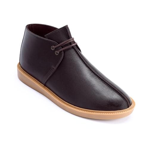 Image of Allthemen Mens Leather Lace Up Chukka Boot Bulge Retro Desert Boots Fashion Solid Color Ankle Boots Coffee 8.5 UK