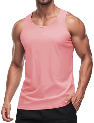 Image of MAGCOMSEN Men's Sports Tank Top Quick Dry Workout Sleeveless T-Shirts Sun Protection Vest Running Athletic Performance Tee Pink