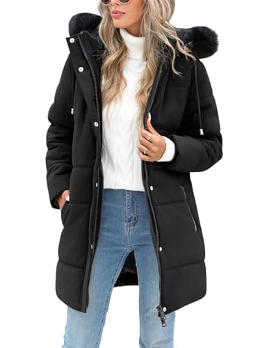 Image of RITOSTA Women's Long Winter Coats Ladies Quilted Jacket Zip up Fleece Lined Coat Thicken Padded Puffer Parka Longline Hoodies Padded Coats with Faux Fur Removable Hood for Outdoor Sport (Black,M)