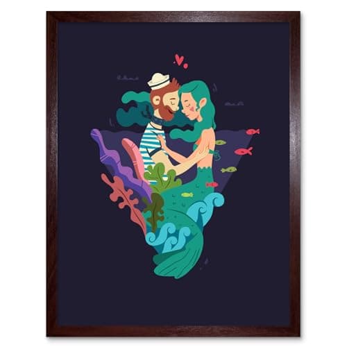Image of Wee Blue Coo Nautical Love Mermaid Sailor Art Print Framed Poster Wall Decor 12X16 Inch