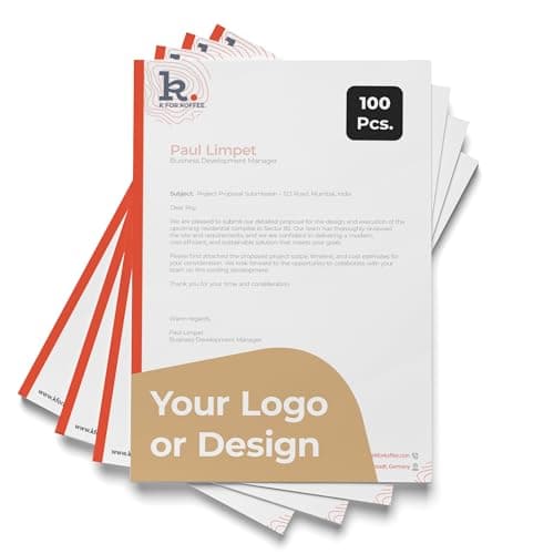 Image of Cimpress Custom A4 Letterhead Paper - Personalised Business Stationery with Company Logo - Branded Design for Professional Use - Packs of 10, 50, 100, or 250 (100)