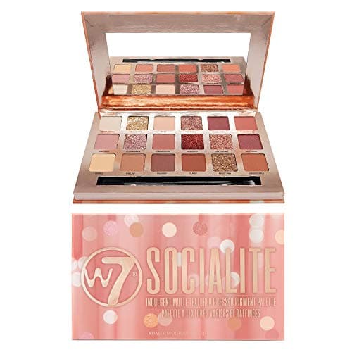 Image of W7 Socialite Pressed Pigment Palette - 18 Pink Nude Colours - Flawless Long-Lasting Glam Makeup