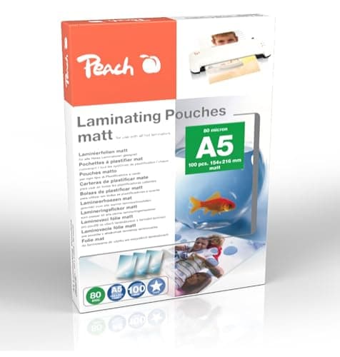 Image of Peach S-PP580-30 Laminating Pouches A5-80 mic - 100 Pouches - Matt - Writeable - Premium Quality for Best Laminating Results - Compatible with Devices of All Brand Manufacturers