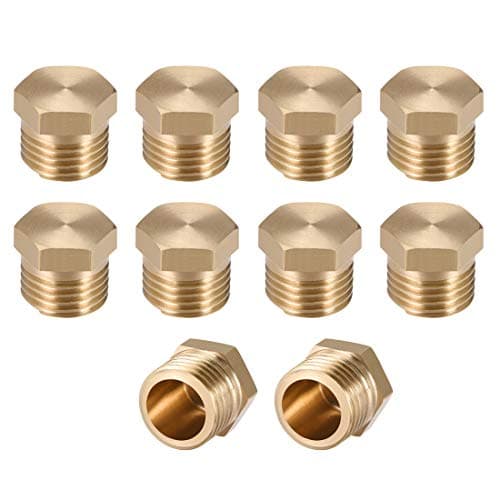 Image of sourcing map Brass Pipe Fitting, Cored Hex Head Plug G1/4 Male Thread Connector Coupling Adapter 10pcs