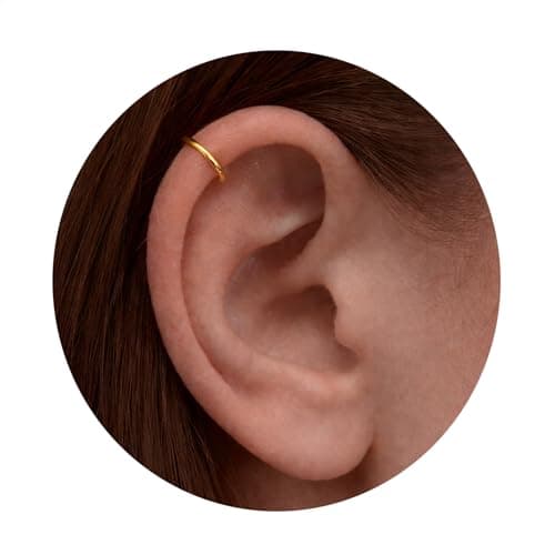 Image of Gold Cartilage Earring - 18 Gauge 8mm Gold Helix Hoop - 14k Gold Filled Helix Earrings for Women - Small Cartilage Hoops