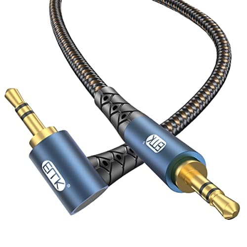 Image of EMK Right Angle 3.5mm AUX Cable, 3.5mm TRS Auxiliary Audio Cord, Jack to Jack 90 Degree Aux HiFi Cable, Stereo AUX Line for Smartphone, Car, Echo Speaker, Soundbars, Headset (0.5m, Right Angle)