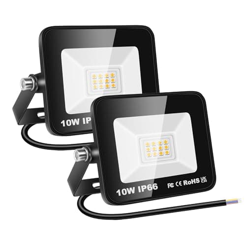 Image of RIGIDON 2 Pcs Outdoor Flood LED Work Light, 10W 1000 Lumens Floodlight, Daylight Warm White Security Lights for Garden Yard Lawn Basketball Football Court Patio Landscape, IP66 Waterproof 3000K