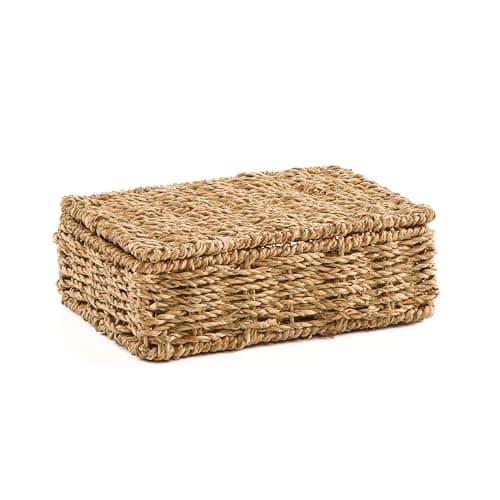 Image of Gatarn Seagrass Storage Boxes with Lids | Handwoven Wicker Style Storage Baskets | Nesting Shelf Storage Hamper Organiser for Bathroom, Bedroom, Kitchen & Home Office (Small)