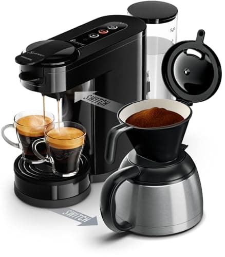 Image of Versuni Philips Domestic Appliances SENSEO Switch Coffee Pod and Filter Machine - 2-in-1 Technology, 1 L Water Tank, 7 Cups in One Time, Intense Black (HD6592/65)