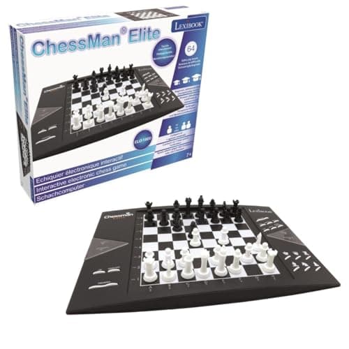 Image of Lexibook, Chessman® Elite, Interactive Electronic Chess Game +, 64 Levels of Difficulty, LEDs, Family Child Board Game, Black/White, CG1300
