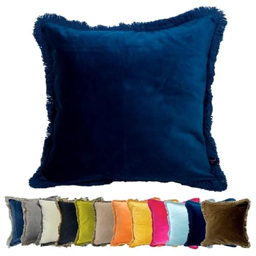 Image of Ragged Rose Felicity Fringe Velvet Cushion Cover - 50cm x 50cm Covers with Zip-Fastening - Living Room & Bedroom Accessories - Petrol