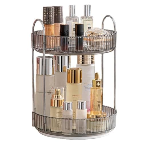 Image of Makeup Organiser for Vanity, 360° Rotating Bathroom Organiser Countertop, High-Capacity Skincare Organiser, Spinning Cosmetics Organiser for Vanity Dresser Bathroom (2 Tiers, Grey)