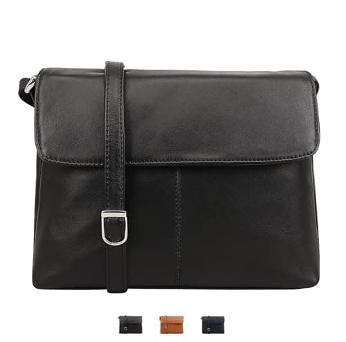 Image of Lloyd Baker London Genuine Leather Crossbody Bag, Flap-Over Design with Adjustable Strap | Kheda (Black)