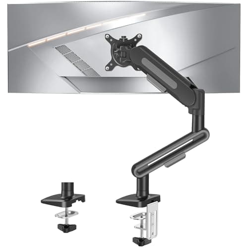 Image of ELIVED Single Monitor Desk Mount for 13-34 inch Screens, Holds Max 12kg, Tilt Swivel Rotate, Height Adjustable Gas Spring Monitors Arm, VESA 75&100mm, C-clamp & Grommet Base, Silver Gray EV3235B-G