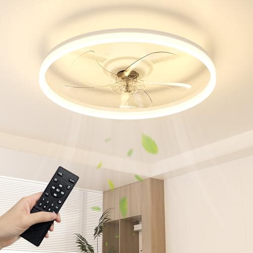 Image of NIORSUN Ceiling Fans with Lights and Remote, 6 Speeds and 3000K-6500K Dimmable Quiet Ceiling Fan Lights, 50cm 3600LM Modern Smart LED Ceiling Fan Light for Bedroom Living Room Dining Room (White)