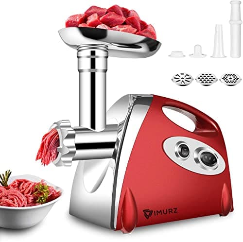 Image of Electric Meat Grinder and Duty Household Sausage Maker Meats Mincer Food Grinding Mincing Machine with Kibbe Attachement – Powerful 2800W Copper Motor(Red)