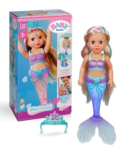 Image of Baby Born Mermaid - 43 cm Doll - High Quality Hair with Colourful Strands - Luminous Tail Fin - Works with Batteries - Suitable for Children from 3 Years