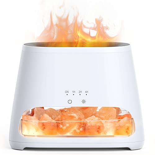 Image of SALKING 2-in-1 Ultrasonic Essential Oil Diffuser & Himalayan Salt Lamp, Aromatherapy Diffuser Cool Mist Humidifier with Auto Off Function, 100% Pure Himalayan Pink Salt Rock, 150ml (White)