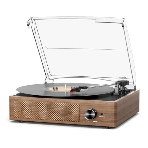 Image of Record Player for Vinyl with 2 build-in Speakers LP Vinyl Players Belt-Driven Vintage Turntables 3 Speed 3 Size, Wireless Bluetooth Playback, AUX-in, RCA out, Headphone, Auto Stop Wood