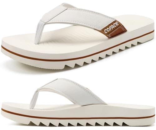 Image of COFACE Men's Flip Flops With Arch Support Comfort Yoga Mat Orthopedic Thong Sandals for Man 2025 Leather Beach Flip-Flop Size 8 White Non-Slip Soft Cushion Footbed
