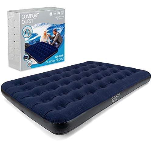 Image of Comfort Quest Double Airbed, Inflatable Guest Air Bed, Blow Up Camping Mattress, Flocked Surface, Coil Beam Construction, L191cm x W137cm x D22cm, Max Weight 295kg