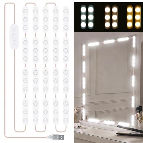 Image of URAQT LED Mirror Light, Dimmable LED Mirror Lights, 3 Colours, 10 Levels, Dressing Table Light, Makeup Light, Mirror Lamp for Cosmetic Mirror, Dressing Table Ligh, 5m