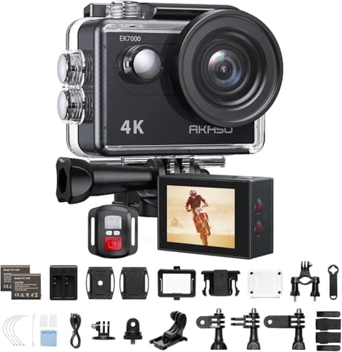 Image of AKASO EK7000 4K Sports Camera, WiFi 20MP Underwater Camera, Waterproof 30m, Compatible External Microphone, Remote Control, 2 Batteries 1050mAh, Multiple Accesorios for Bike Helmet
