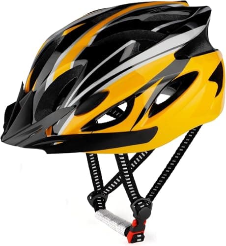 Image of RaMokey Cycle Helmet, Lightweight Bicycle Helmet, Adjustable Mountain & Road Bike Helmets for Adults, 18 Vents with Adjustable Strap & Detachable Visor for Mens Womens(Head Sizes 58-62cm) (Yellow)