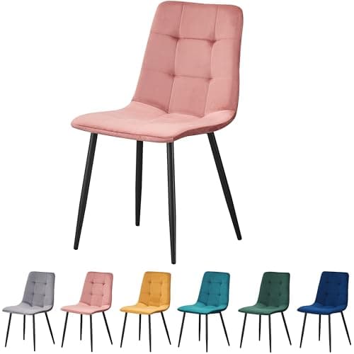 Image of MOF Dining Chair, Velvet Dining Chairs with Padded Seat and Backrest, Sturdy Metal Legs - Accent Chair for Kitchen, Dining Room, Living Room or Home Office (PINK CHECK)