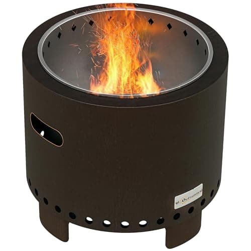 Image of Outsunny Smokeless Fire Pit, 45cm Portable Wood Burning Firepit with Poker, Stainless Steel Liner for Garden Camping Bonfire Party, Metal, Black