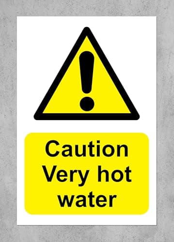 Image of Caution very hot water Safety sign - 1.2mm Rigid plastic 70mm x 50mm