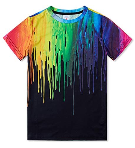 Image of RAISEVERN Boys Girls T Shirts Rainbow Black 3D Funky T-Shirts Cute Spotty Bright Printed Neon Kids Tshirt Cool Football Tee, 10-12 Years