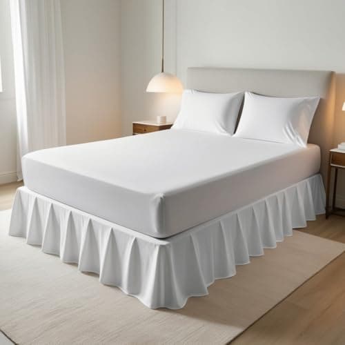 Image of 100% Egyptian Cotton Fitted Valance Sheet – 16"/40cm Extra Deep Pocket, Easy Care & Machine Washable, Luxury Frilled Bed Sheet – Single, Double, King Sizes (White, Double)