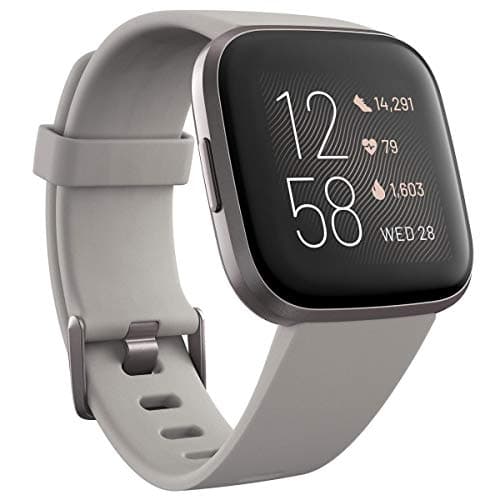 Image of Fitbit Versa 2 Health & Fitness Smartwatch with Voice Control, Sleep Score & Music, One Size, Stone/Mist Grey