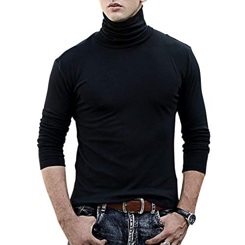Image of TUPARKA Mens Turtleneck Soft Long Sleeve Top Ski Golf Cotton Thermal T-Shirt Jumper Large Size Black(Size: XL)