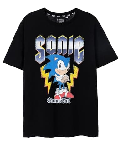 Image of Sonic The Hedgehog Mens T-Shirt | Black Game On Graphic Tee for Adults | Distressed Vintage Game Art Short-Sleeved Top | Classic Gaming Merchandise Apparel Gift for Him