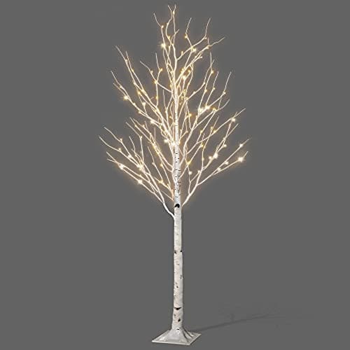 Image of NETTA 6FT Birch Twig Tree with 160 Warm White LED Lights, Auto-Off Timer and 8 Lighting Modes, 3M Power Cable, Suitable for Indoor or Outdoor Use - White