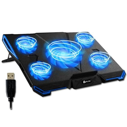 Image of KLIM Cyclone Laptop Cooling Pad - New Version-5 Fans Laptop Cooler - No More Overheating - Gaming cooling pad - Increases PC Performance and Life Expectancy - Support for PS5 and PS4 - Blue