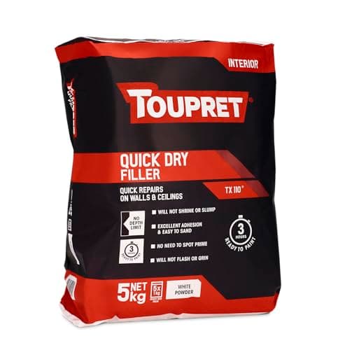 Image of Toupret Quick Dry Filler - One‑Coat Interior Powder Filler, No Shrink or Slump, Ready to Paint in 3 Hours - Easy Mix & Sand - Smooth White Wall & Ceiling Repair - 5kg