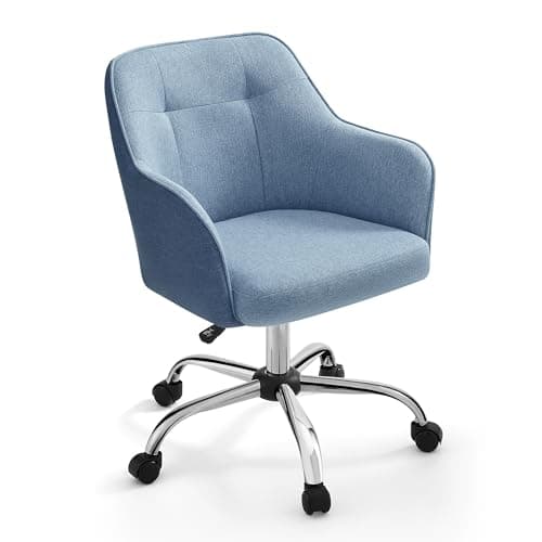 Image of SONGMICS Office Chair, Swivel Chair, Desk Chair, Makeup Vanity Chair, Adjustable Height, Armrests, 110 kg Load, Cotton-Linen Fabric, Home Office, Study, Bedroom, Misty Blue OBG019Q11