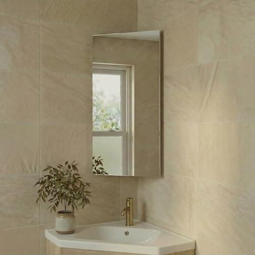 Image of Artis® 300 x 600mm Bathroom Mirror Cabinet Storage Wall Mounted Cupboard Ready Assembled Corner Unit Single Mirrored Door, Mirror Stainless Steel
