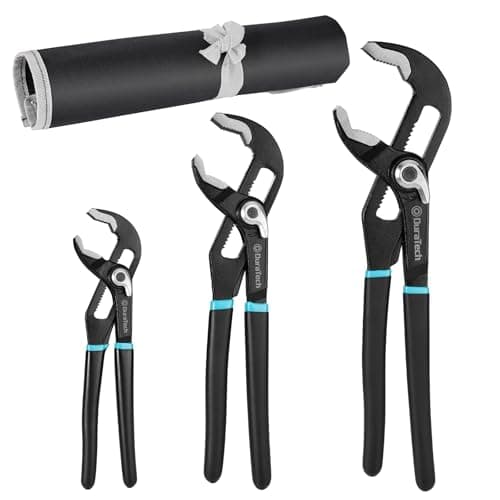 Image of DURATECH 3-Piece Water Pump Pliers Set 200/250/300 mm, Adjustable Groove Joint Pliers, Wide Jaw Capacity Slip Joint Pliers with Non-Slip Handles and Roll-up Pouch for Plumbing and Pipe Work