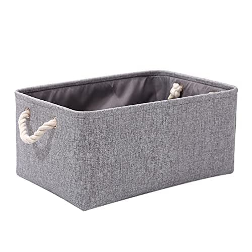 Image of PWVMWM Fabric Grey Storage Boxes with Handles, Small Canvas Storage Basket for Cupboards, Shelves, Toys, Clothes, Office (grey, small)