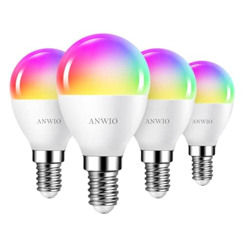 Image of ANWIO E14 Smart Bulb,Alexa Light Bulbs,RGB Colour Changing Bulbs,Smart Life App Control,Bluetooth & WiFi Bulb,470LM, 5W Replace 40 Watt,Works with Alexa, Echo,Google Assistant (4 Pack)