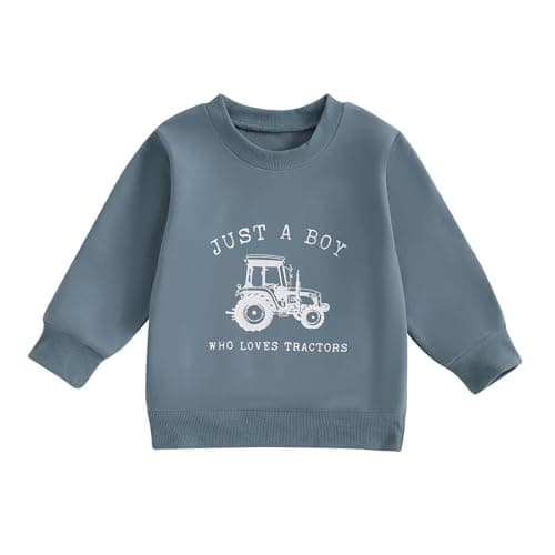 Image of Vioyavo Kids Boys Spring Fall Sweatshirt Trendy Farm Tractor Print Long Sleeve Round Neck Pullover Tops Toddler Fashion Hoodie (Blue, 2-3 Years)