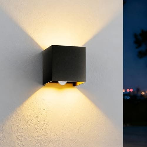 Image of Outdoor Wall Lights with Motion Sensor,Up and Down Lights Outdoor IP65 Waterproof,8W 3000K PIR Outside Wall Lights with Adjustable Beam,Aluminum Indoor Black Wall Lamp for Porch,Living Room,1 Pack